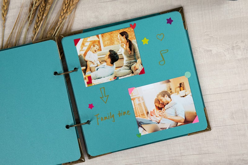 potricher 10 x 10 Inch Leather Hardcover 80 Pages DIY Scrapbook Photo Album Blank Craft Paper Wedding Anniversary Family Photo Scrapbook Album (Blue, 10 x 10 Inch) - Image 3